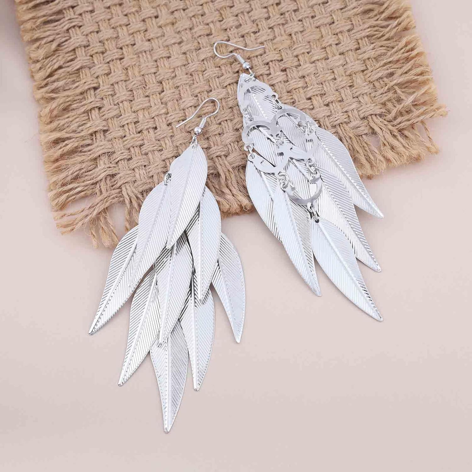 Boho Leaf Chandelier Dangle Earrings Long Leaves Drop Earrings Gold Leaf Tassel Earrings Exaggerated Leaf Earrings Cluster Leaves Earrings Jewelry for Women - Image 3