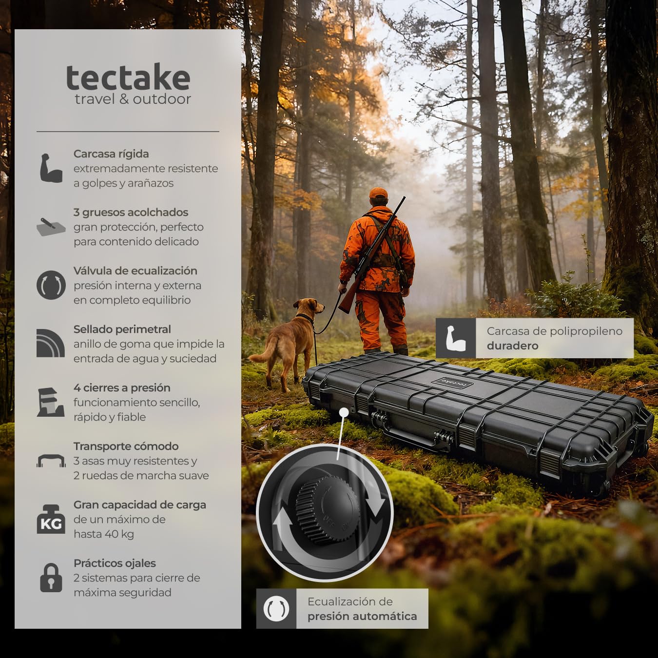 tectake® Caja de Armas largas, Maletin para Rifle, Armas, Carcasa Rígida, Airsoft Armas, Caza, Escopeta de Perdigones, Carabina, Francotirador - Negro