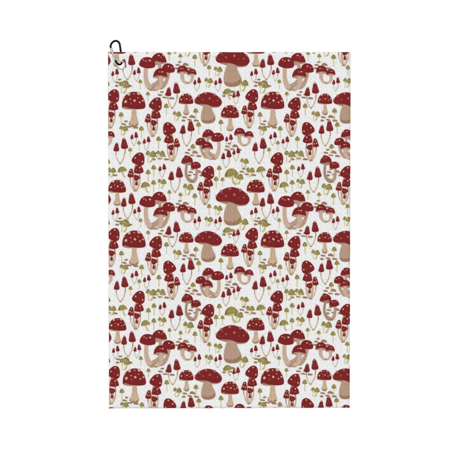 AOOEDM Mushroom Print Golf Towel with Carabiner Clip Absorbent Microfiber Golf Towel for Cleaning Golf Ball Club Putter Iron for Golf Bag Trolly Belt Loop 16" X 24"