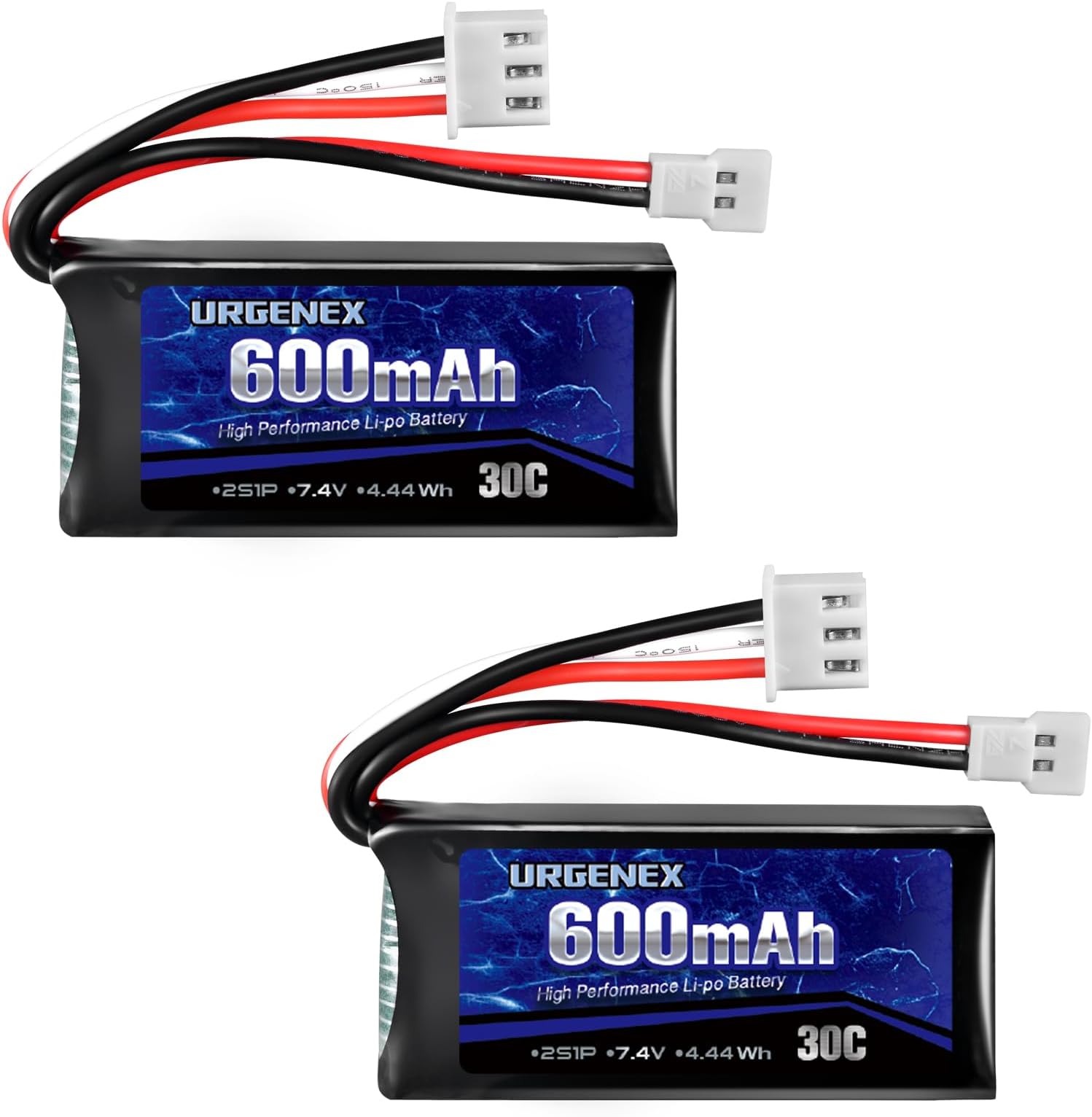 URGENEX FCX24 Battery 7.4V 600mAh 30C Lipo Battery with Molex Plug Fit for FMS FCX24 Atlas RC Car, Truck, Truggy 2S Rechargeable Li-Po Battery 2 Pack