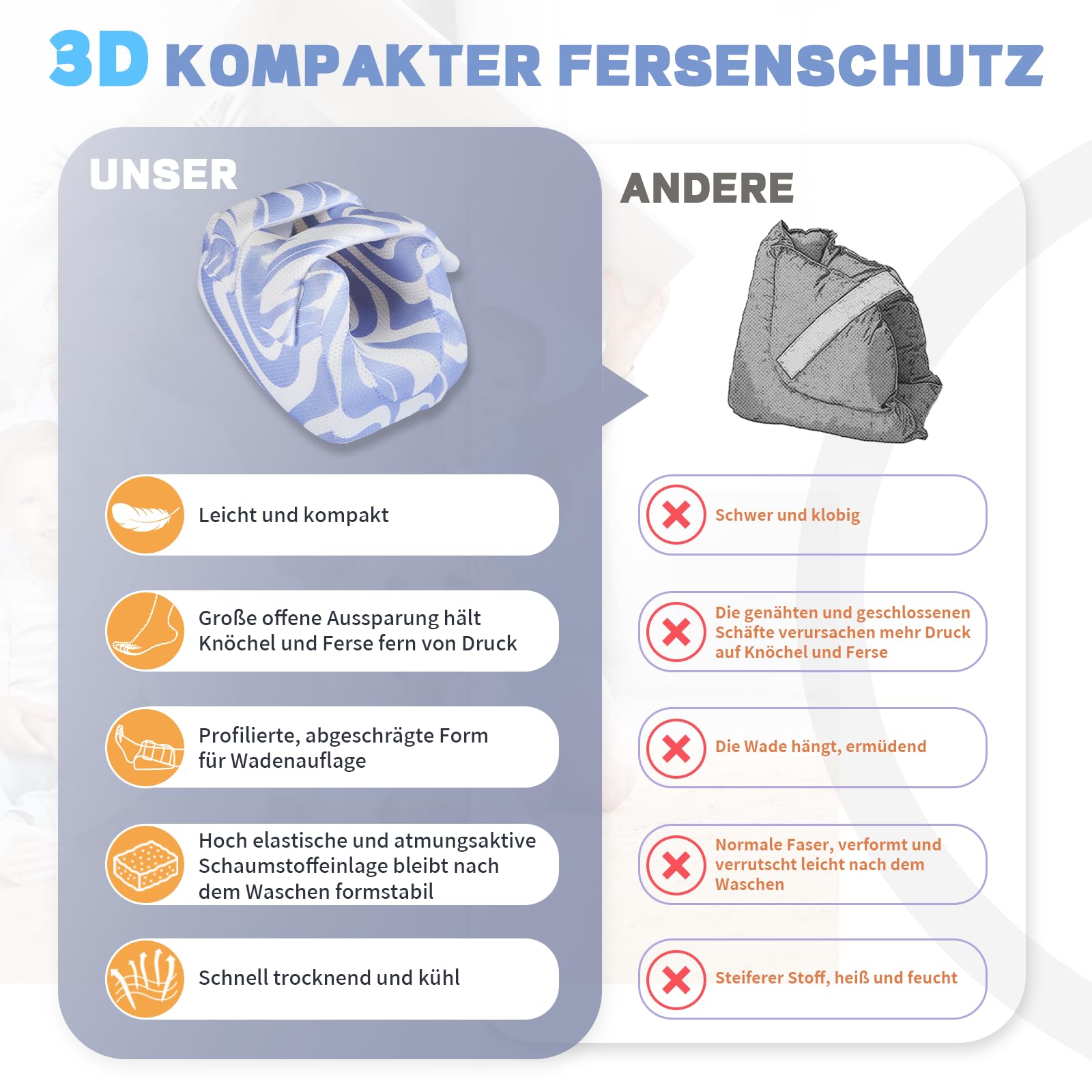 Fersenschutz Kissen gegen Druckstellen – 3D Fersenentlastung & Fußlagerung – Weiche Fersen- und Knöchelstütze für Senioren & Bettlägerige – Atmungsaktiv (Abstrakte Streifen, Einheitsgröße)
