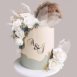 Natural Boho Cake Topper Vintage Artificial Flowers Leaves Various Dried Pampas Grass Cake Decor for Wedding Bridal Birthday Party Supplies (White)
