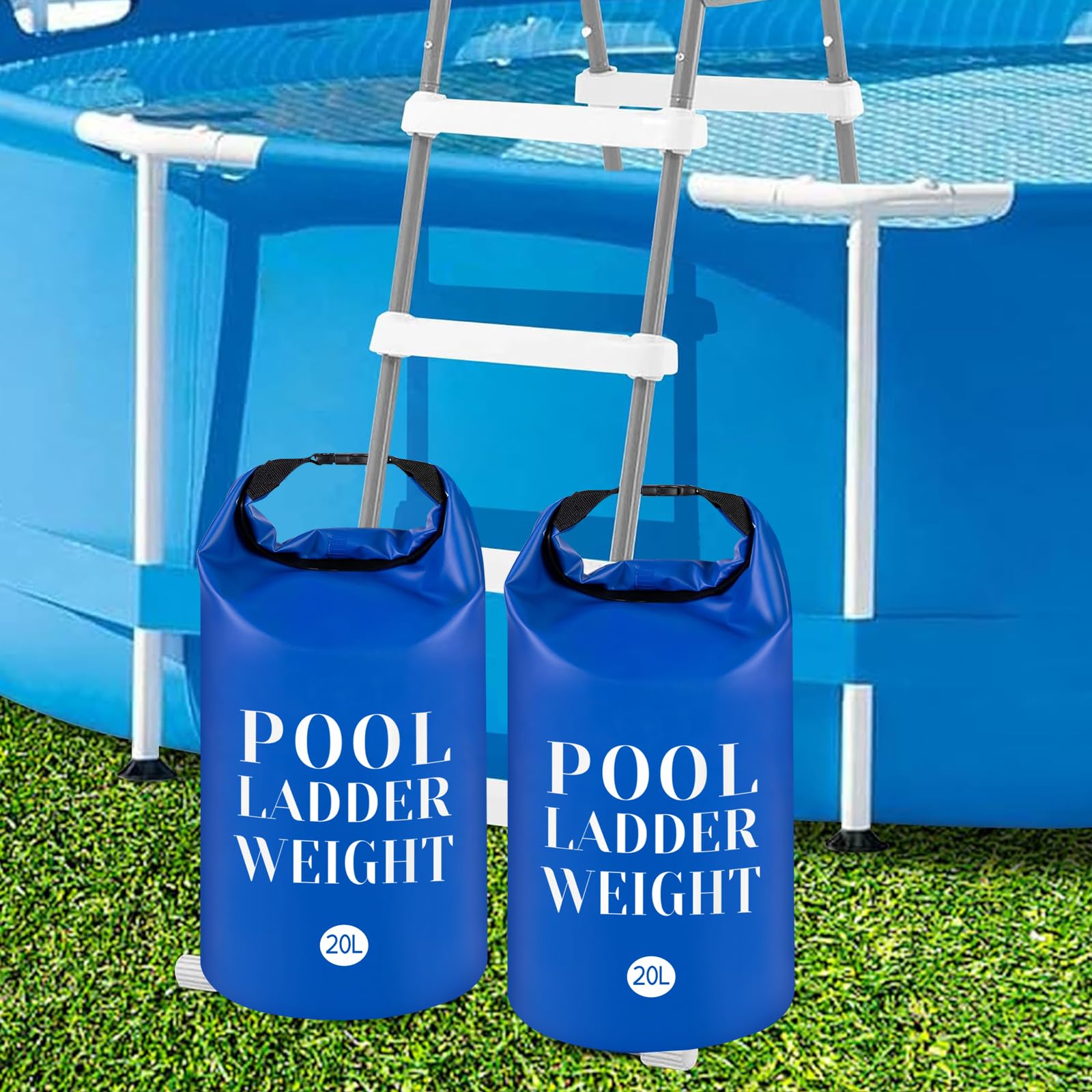 2 Sacs à Sable Pour Échelle De Piscine - PVC Étanche 500D - 10 Litres - Avec Crochets - Remplissage Facile - 7