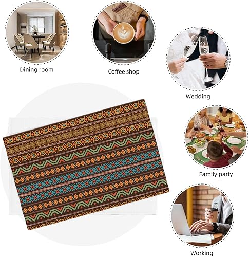 Miniatura 7 de Juego de 4 manteles individuales de estilo étnico bohemio, estilo retro, lavables, antideslizantes, resistentes al calor, 12 x 18 pulgadas, tapete