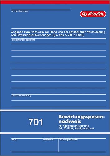 Herlitz Bewirtungsspesennachweis A5, 50 Blatt, 1 Stück, D/4