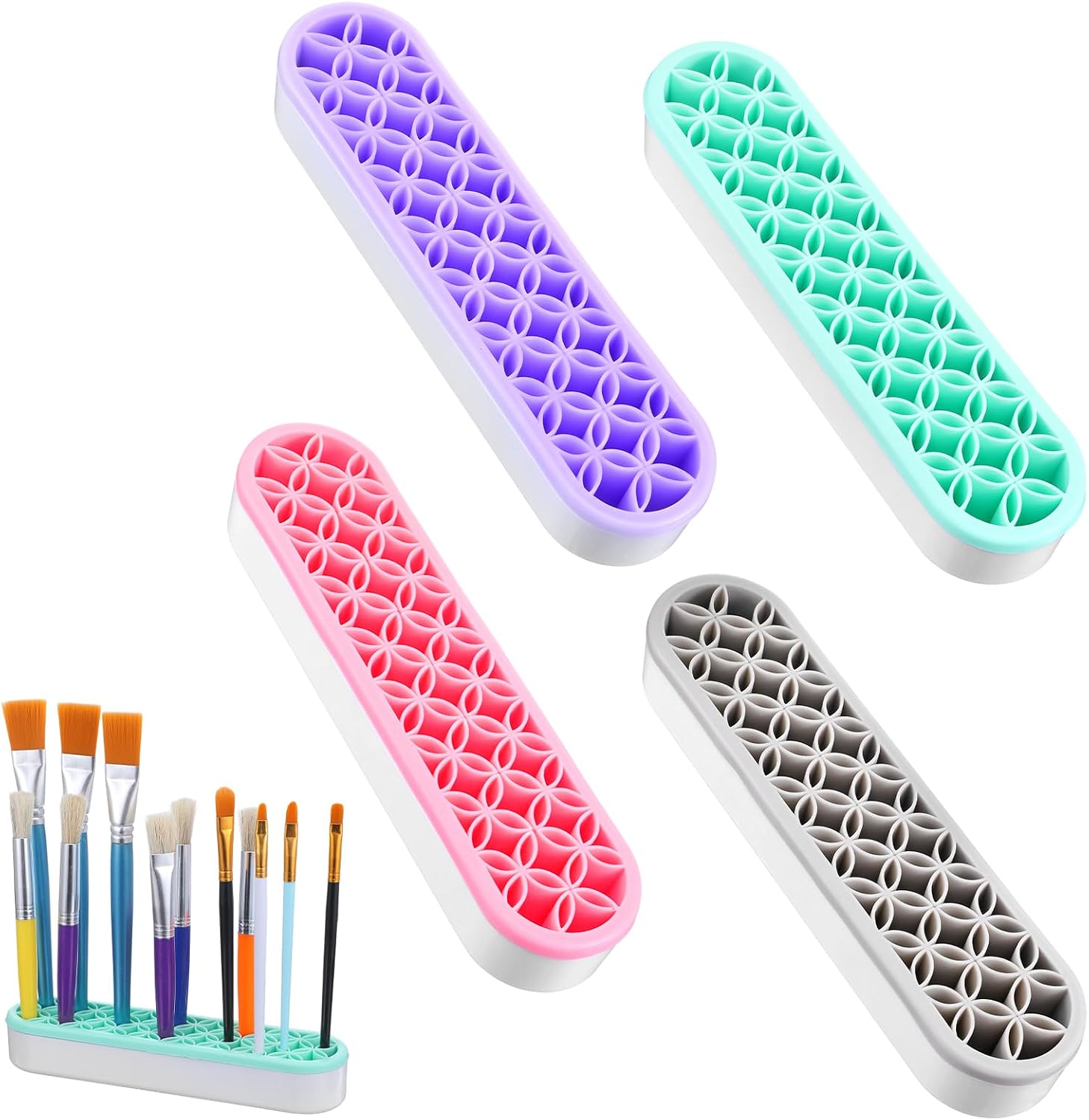 MAQUITA 4 Pack Silicone Makeup Brush Holder, Desktop Cosmetic Organizer Pen Holder, Sewing Tool Holders Beauty Tool Organizer Stand for Brush, Scissors, Toothbrush