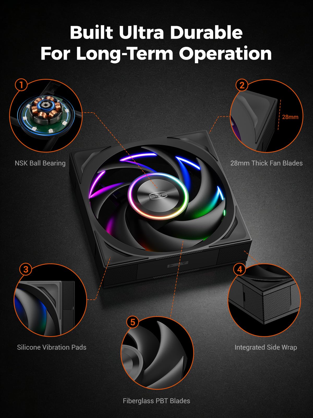 PCCOOLER F7 X120R ARGB - Ventola di aspirazione con lama invertita da 120 mm, con specchio infinito a tre lati, collegamento a catena a margherita, ventola PWM ad alto flusso d'aria, confezione
