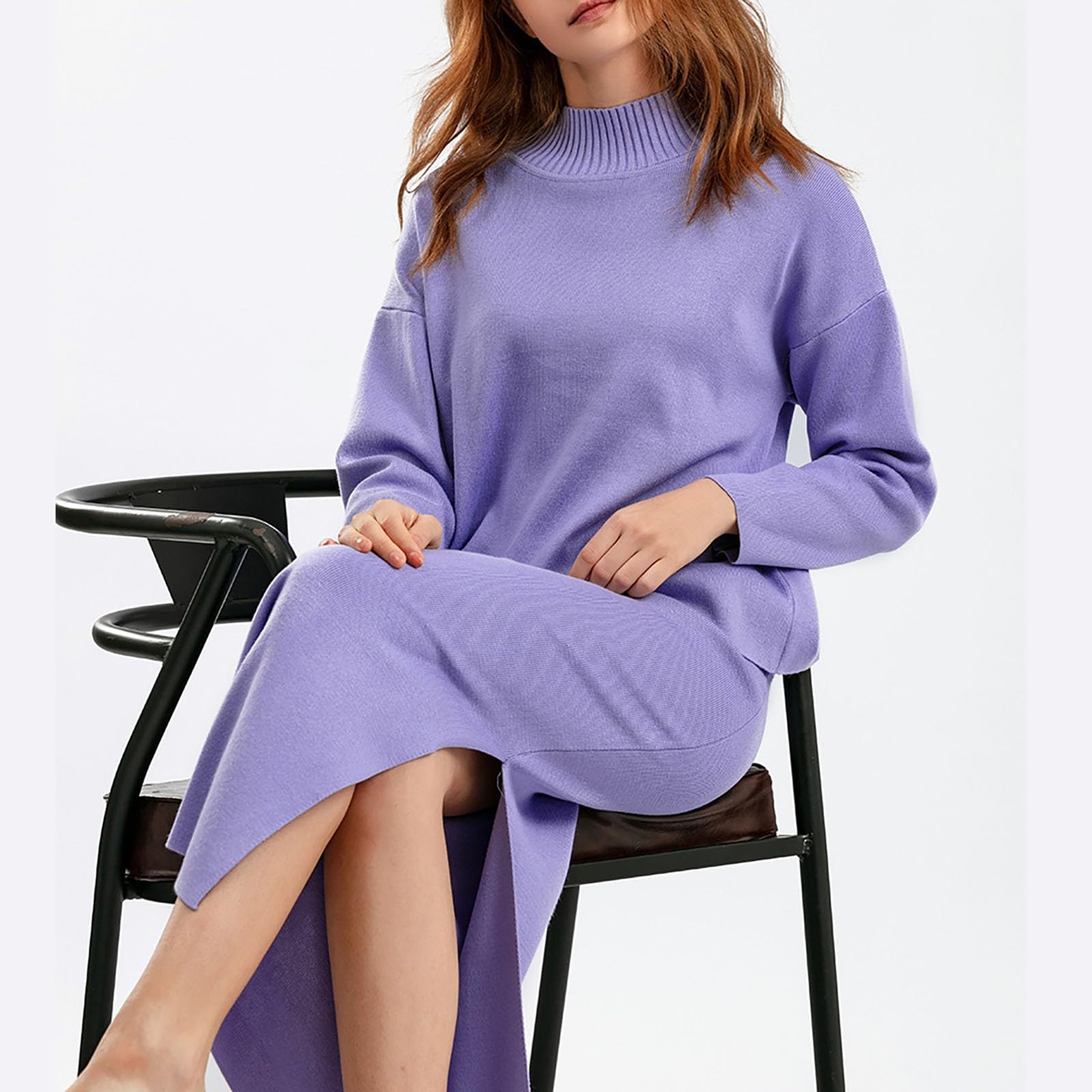 Lingerie Sexy Hot Chaude Nuisette Pull et Jupe en à Manches Longues pour Femmes, Couleur Unie, Version Ample, Ensemble Pyjama décontracté pour la Maison, Body Noir Grande Taille Manches Longues