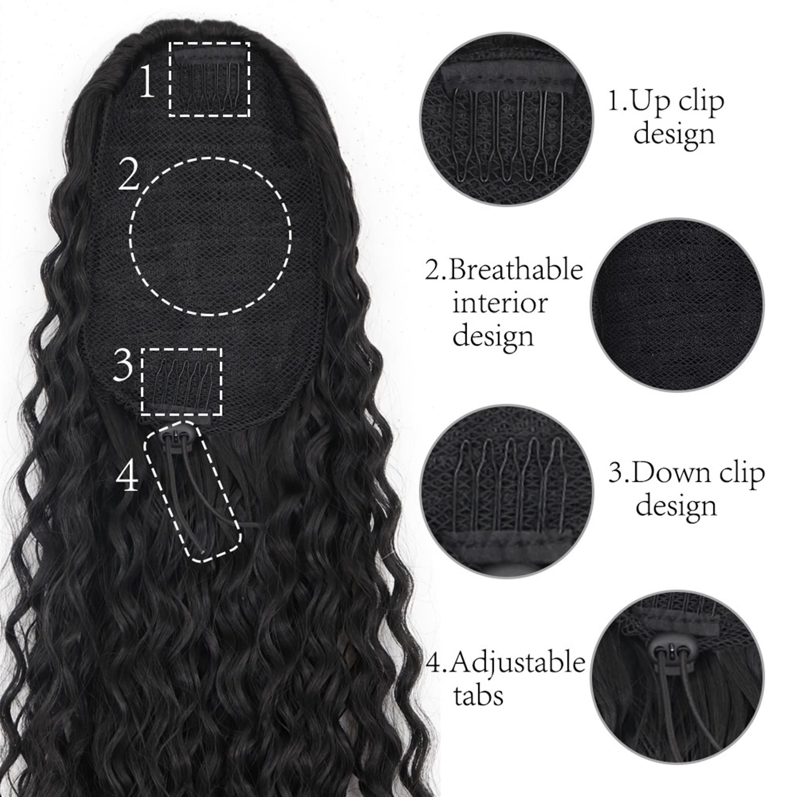 Kunsthaar-Extensions, 1 Packung, Pferdeschwanz, lang, synthetisch, gewellt, 61 cm, Extensions, für Damen, gewellt, gewellt, Dutt, Haar-Accessoires (Color