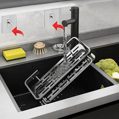 Miniatura 6 de Organizador de fregadero de cocina, organizador de fregadero colgante, organizador de fregadero de cocina, soporte de esponja para fregadero de
