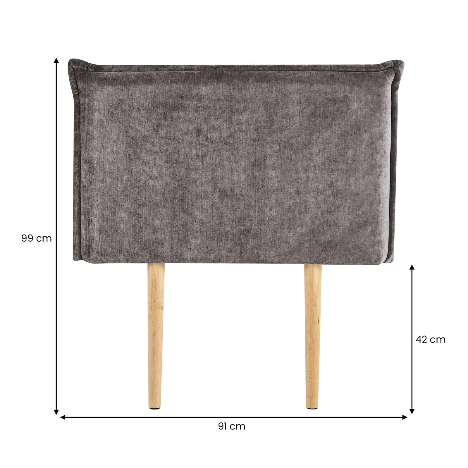 IDIMEX Tête de lit DELMO 90 rembourrée, en Tissu Polyester pour lit 90 cm, sur Pieds en Bois, Gris