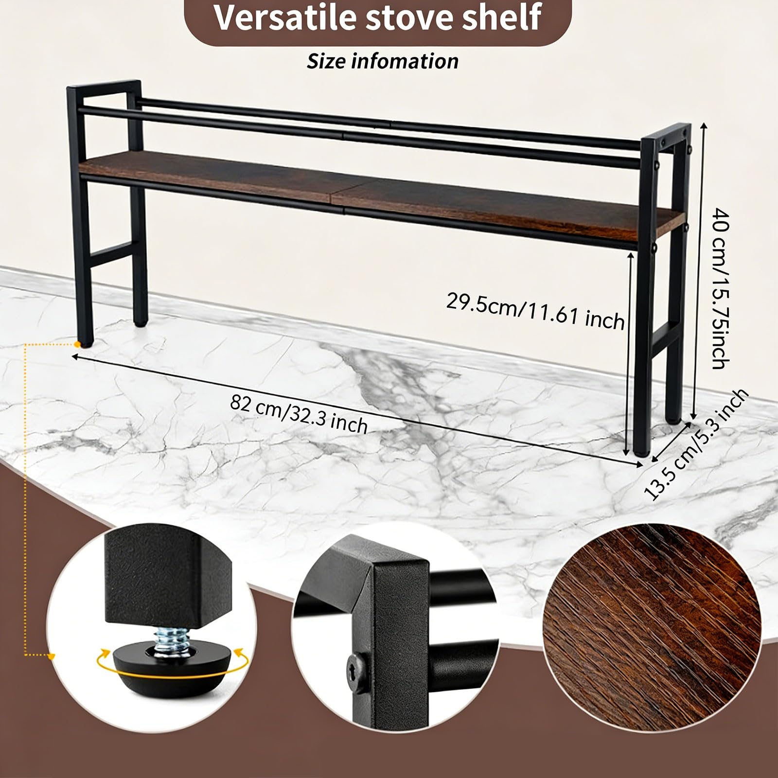 Greabuy Moderno soporte para condimentos de cocina con base de madera y estructura de hierro, excelente para organización compacta de áreas, estante de cocina negro