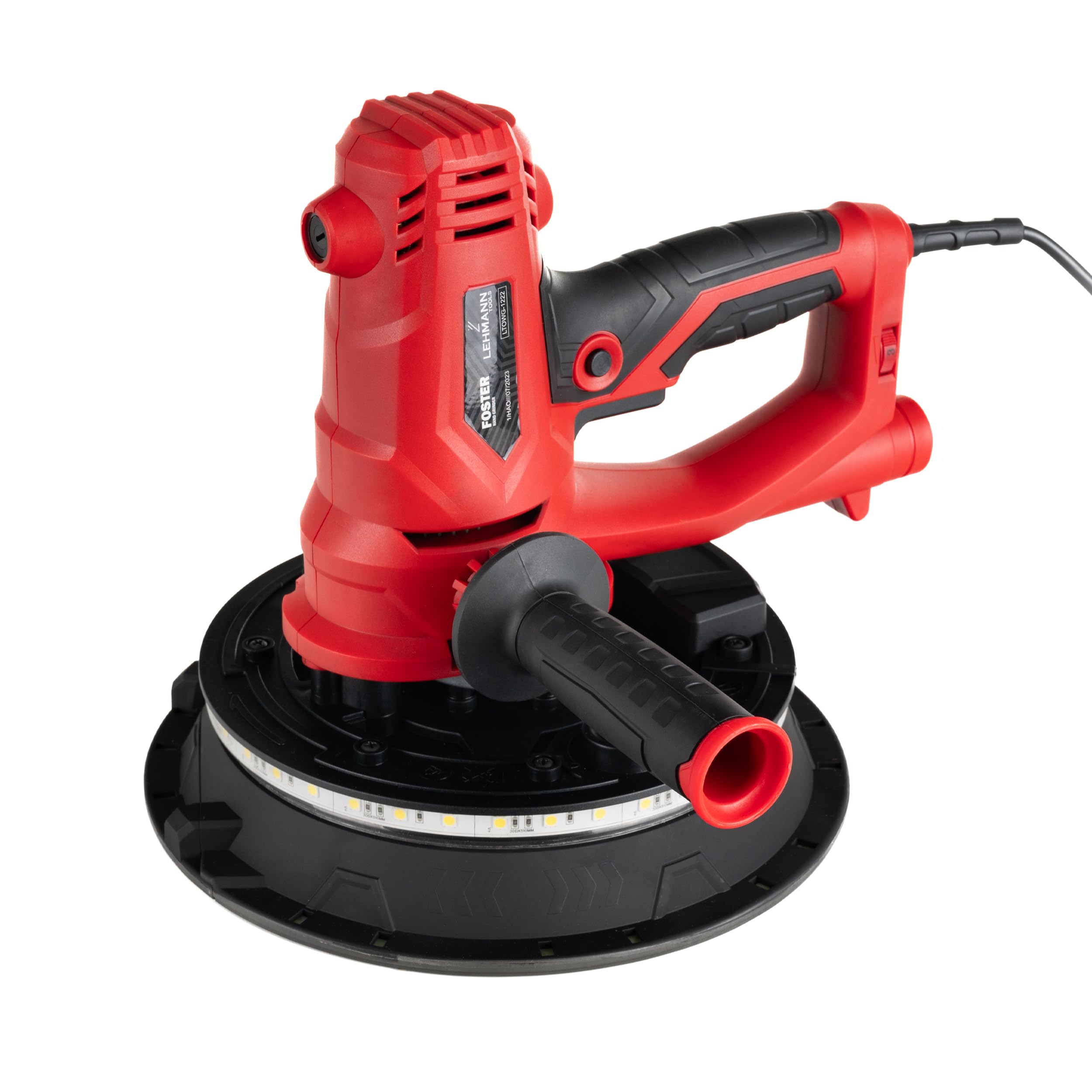 LEHMANN Lijadora Pared y Techo, 1500 W, Anchura 225 mm, 6 Velocidades Variables, 2800 rpm, Luz LED 360°, Lijadora de Pared con Sistema de Recogida de Polvo - Bolsa y Manguera de Succión