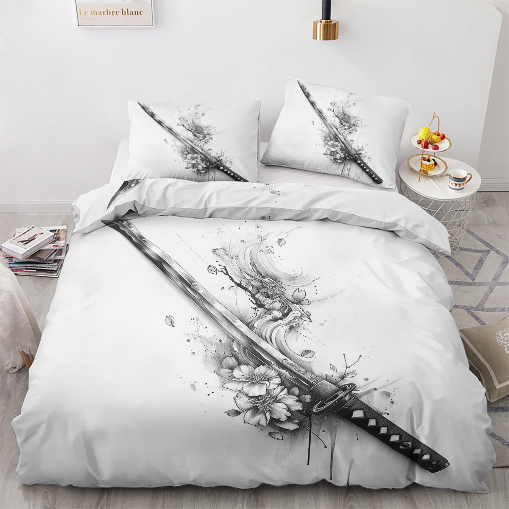 Housse de Couette 160x200 avec Fermeture Éclair anti-glissement Parure Samouraï