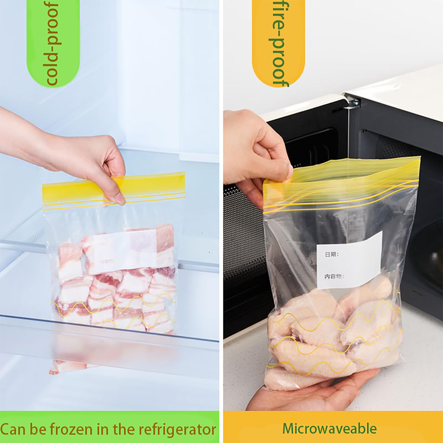 Sacchetti Freezer zip Sacchettier Alimenti - Confezione da 36 Pezzi, Apri E Chiudi Congelatore Gelo per Alimenti, per Mantenere gli Alimenti Freschi e Gustosi più a Lungo