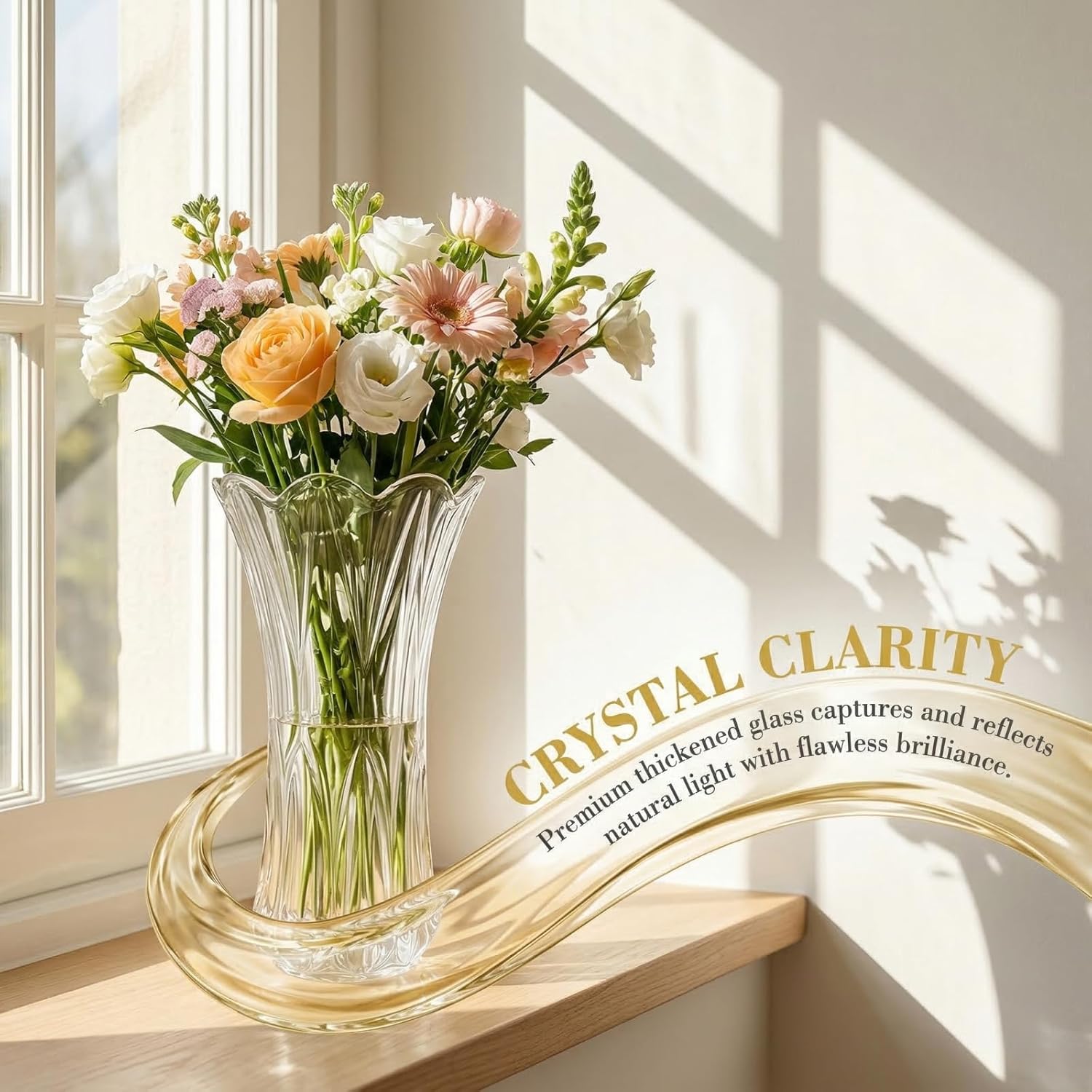 Pumtus 2 Pack Glass Flower Vases, 9.5 Inch Thickened Clear Phoenix Tail Vase, Decorative Modern Plant Vase for Centerpieces, Home Decor, Wedding, Party, Office