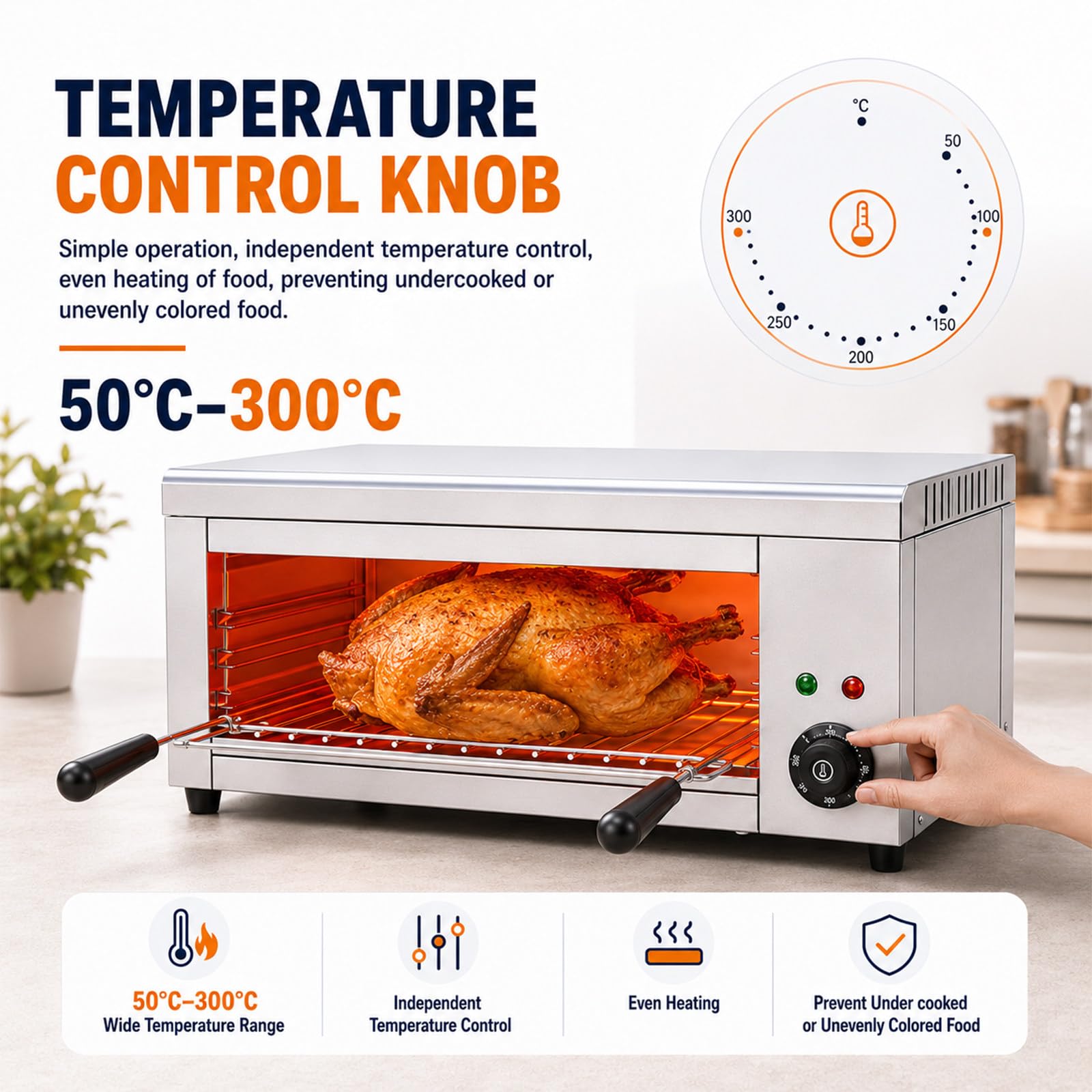 Salamandra Para Queso En Acero Inoxidable De Encimera Con Dos Mil Vatios | Cinco Anillos Calefactores, Rejilla Cuatro Niveles Y Bandeja Extraíble, Para Restaurantes Y Reuniones Familiares