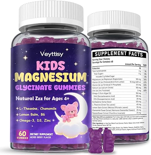 Miniatura 1 de Gomitas de glicinato de magnesio para niños mayores de 4 años gomitas de bisglicinato de magnesio sin azúcar con manzanilla, L-teanina, bálsamo de