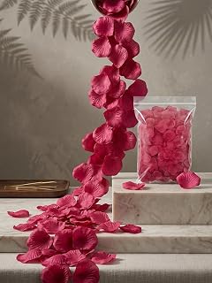 Artificial Rose Petals 1000pcs Fake Flower Petals for Romantic Night Wedding Decorative Silk Petals for Valentines Day Party (Rose red)
