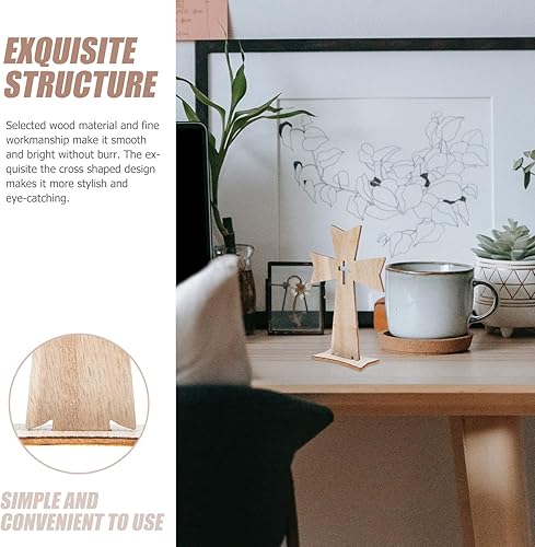 Miniatura 7 de ABOOFAN 20 piezas de cruces de madera para manualidades, cruces de madera católicas, letreros de mesa para bautismo de primera comunión, centros de