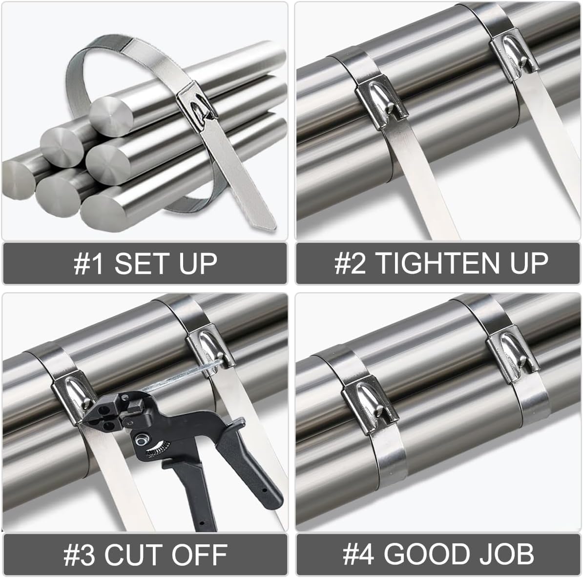 304 Stainless Steel Zip Ties Heavy Duty Metal Wire Ties, 18 inch, 250PCS, Multi Purpose Self Locking Cable Ties for Outdoor & Workshop Use