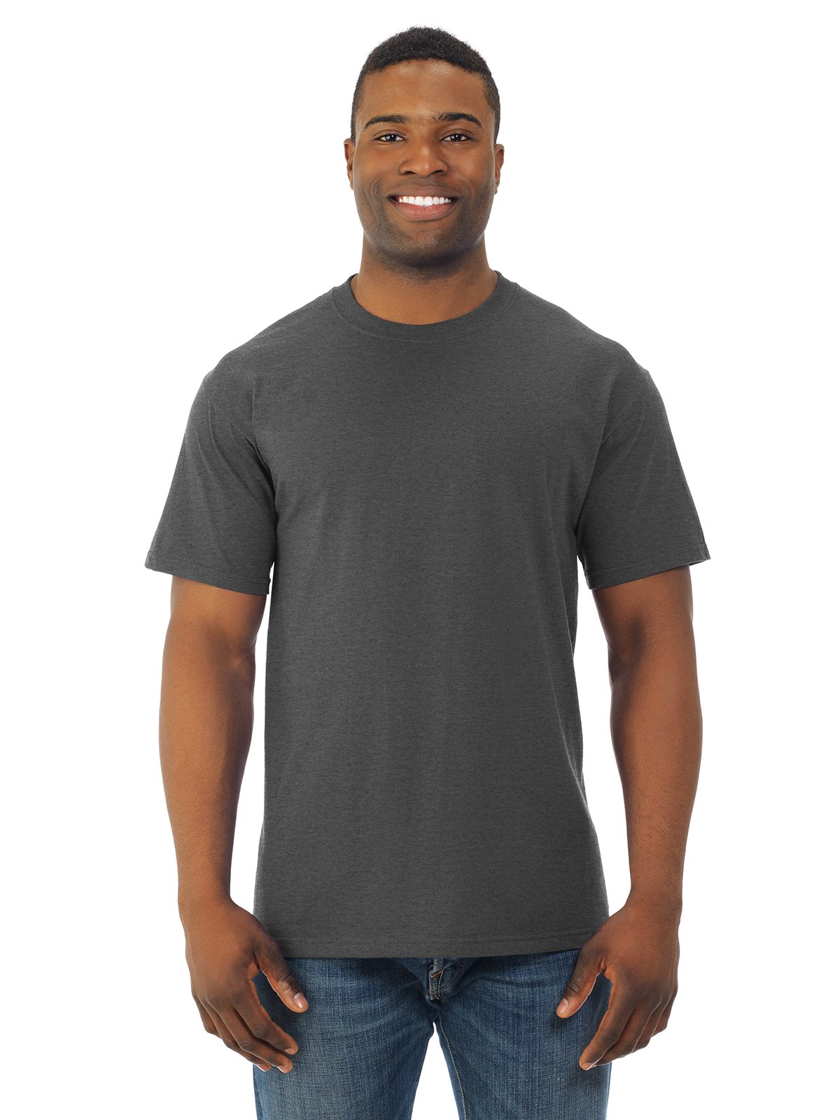 Fruit Of The Loom Men's Black Heather Hd Cotton Short Sleeve Crew T-Shirt, 2XL,
