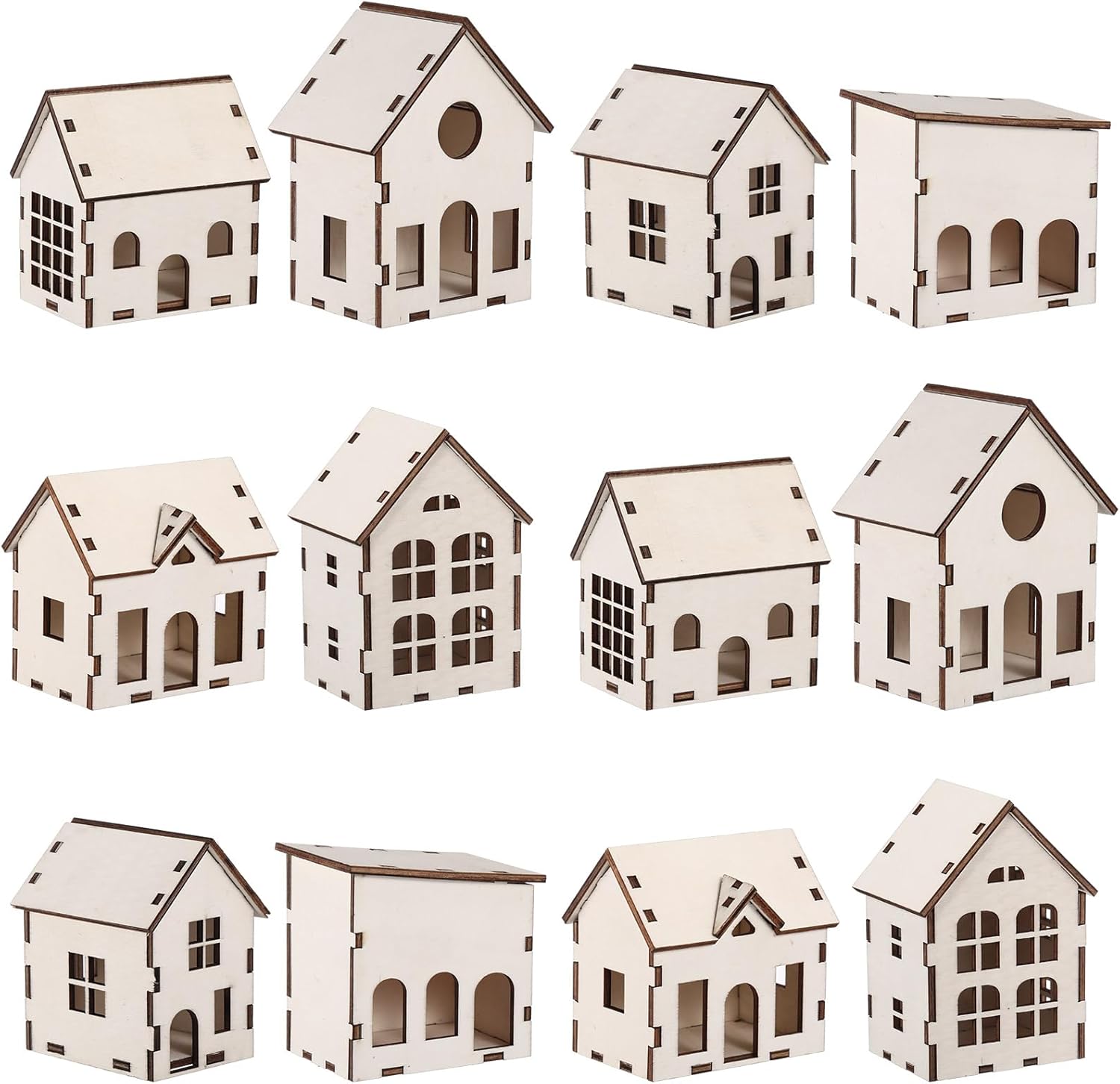 Hiboom 24 Pcs DIY Christmas Village Sets Wood Village Houses Christmas Mini Wooden House Crafts Gift for Winter Xmas Party Decorations