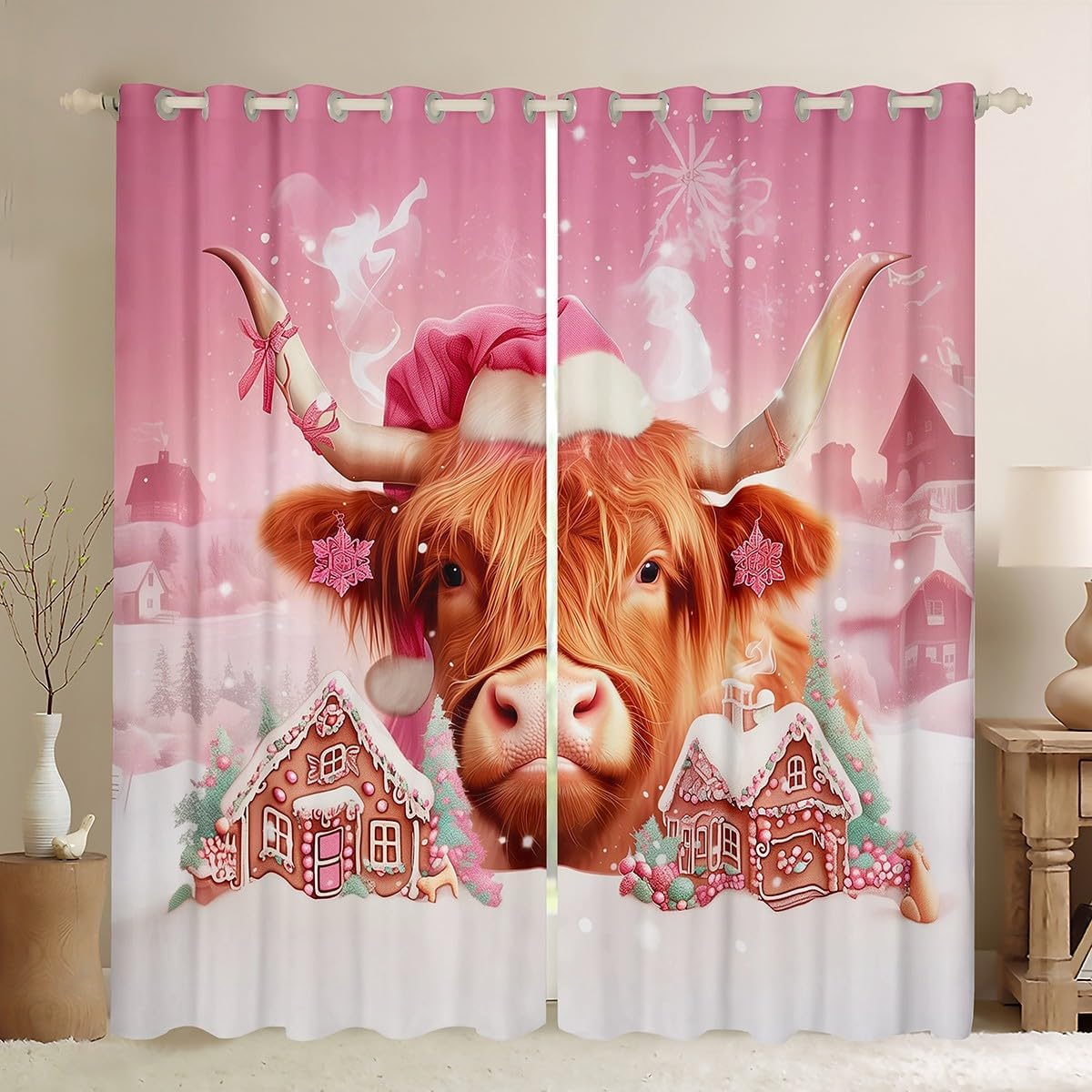 Manfei Cardinal Kids Blackout Curtain,Christmas Poinsettia Winter Snow Window Drapes for Boys Girls,Wildlife Bird Animal Rustic Red Green Window Treatments Grommet Top 2 Panel Set,42Wx63L inch