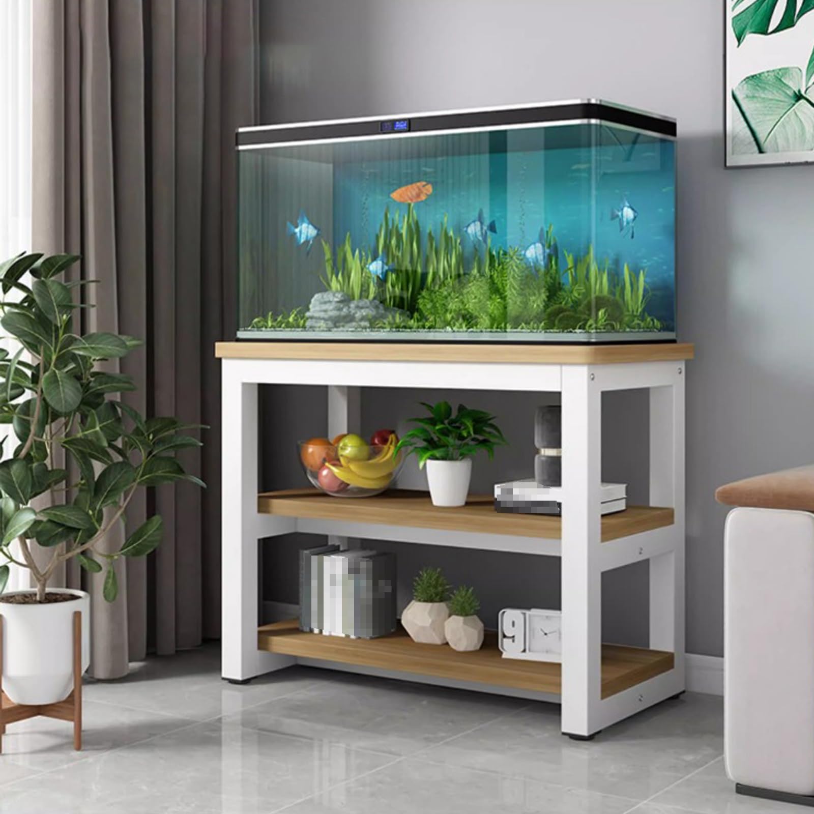 Mueble para acuario de 3 niveles con estructura metálica y estantes de 60x30x70 cm
