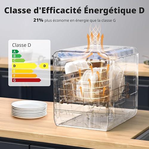 AIRMSEN Mini Lave-vaisselle de Table avec 7+2 Programmes, Design Ultra-Étroit & Profond 37 * 50cm, 4 couverts, Démarrage Différé 1-24H, Double Jet 360°, Réservoir d'Eau de 5L, Blanc (Blanc) - 7