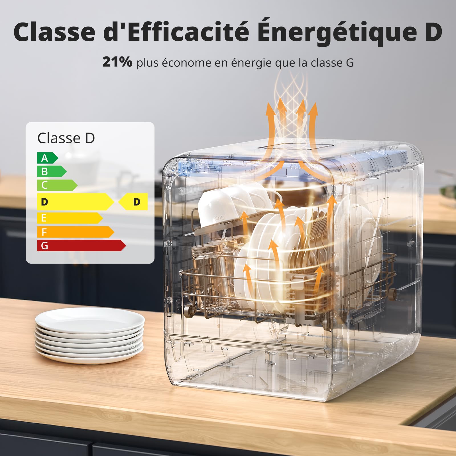 AIRMSEN Mini Lave-vaisselle de Table 37x50cm 4 Couverts 5L Double Jet 360° 7+2 Programmes Démarrage Différé 1-24H Blanc