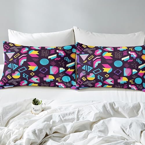 Miniatura 5 de Juego de funda de edredón estilo Memphis, tamaño matrimonial, diseño abstracto colorido con puntos funky para niños y niñas, funda de edredón