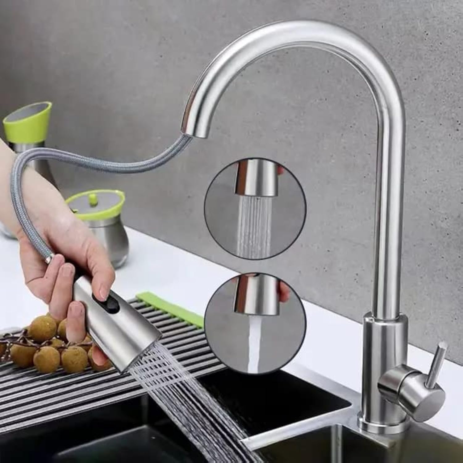 Nirant Kitchen Faucet with Pull Down Sprayer Brushed Nickel | High Arc Single Handle Kitchen Sink Faucet with Hot & Cold Tap | 360 Degree Rotation Kitchen Tap (Chrome (Brush Finish) (B0BNZBR5G6) Amazon Price History, Amazon Price Tracker