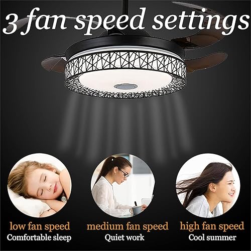 Miniatura 4 de Iammix - Ventilador de techo retráctil moderno de 42 pulgadas, luz interior y ventilador remoto, lámpara de araña con reproductor de música