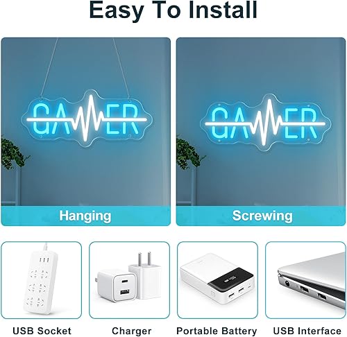 Miniatura 42 de Game Zone - Letreros de neón para decoración de habitación de jugadores, letrero de neón para decoración de pared, dormitorio, sala de juegos, Azul