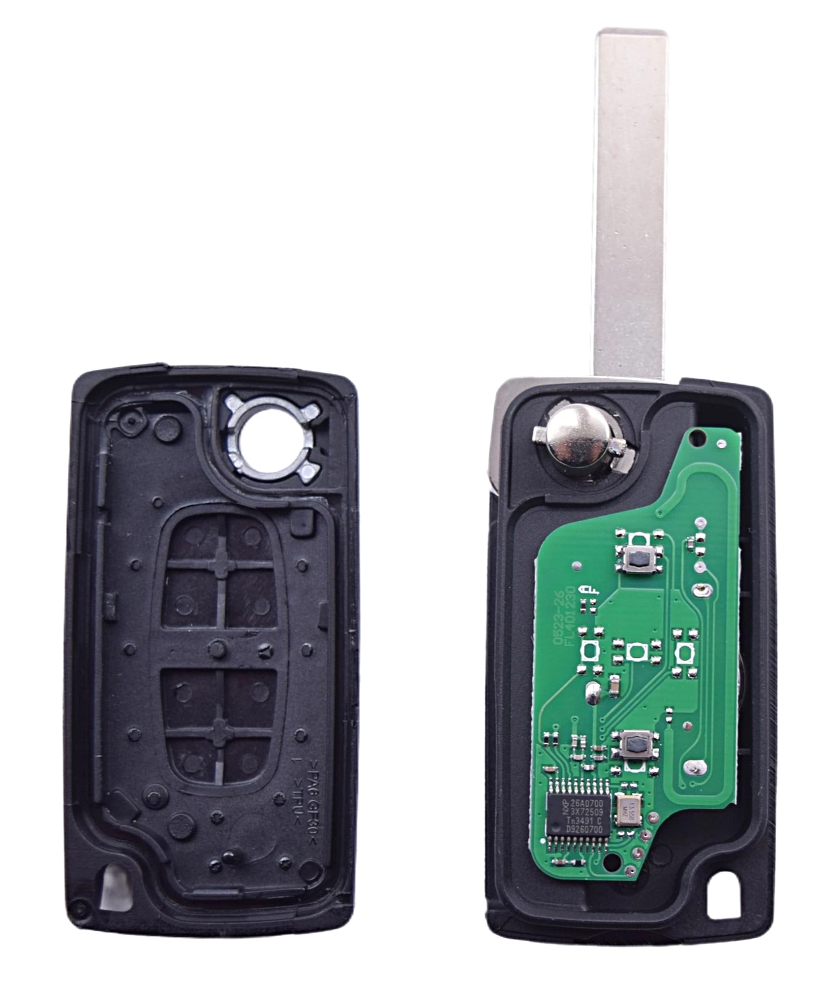 ANGOFIZ Coque Clé Pliable 2 Boutons CE0523 Lame VA2 Compatible Avec Peugeot 207 307 307S 308 407 408 3 607 807 2BT 3008 5008 Partner Expert Citroen C2 C3 C4 C5 C6 C8 DS3+ 2 Boutons Poussoir Switch