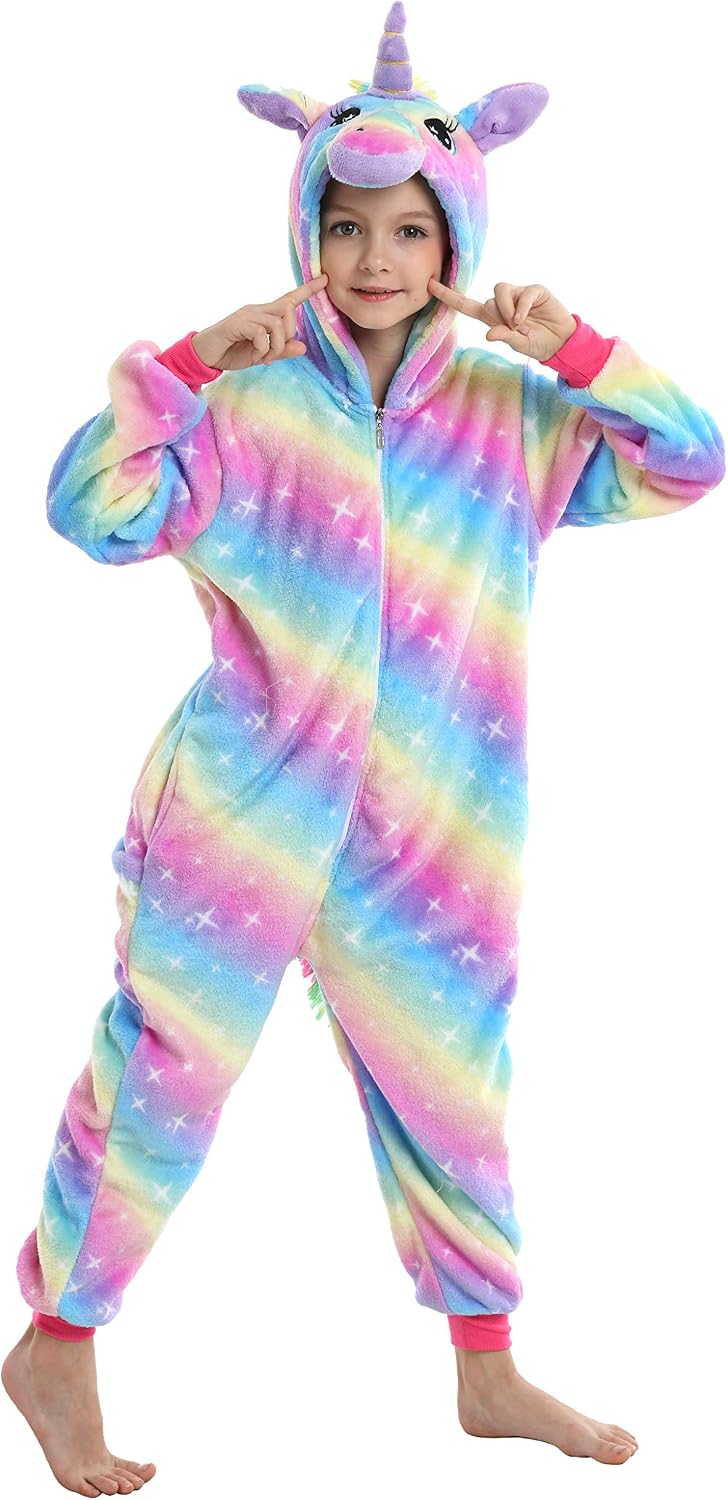 Ecparty Soft Unicorn Hooded Bathrobe Sleepwear for Kids Party Costume (Colorful Unicorns Rainbow