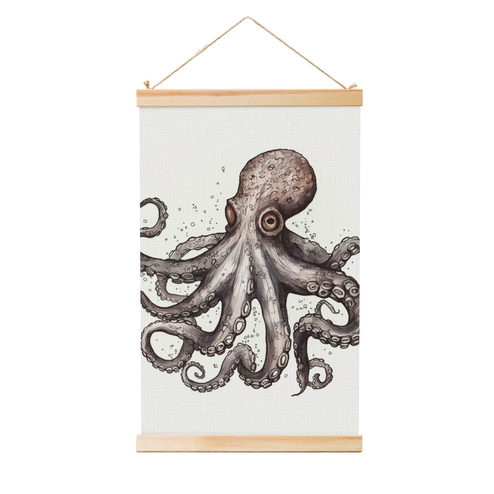 Octopus Poster Wooden Shaft Hanging Poster Wall Hanging Banner Canvas Artwork with Wood Frames 12"x18" Modern Artwork Decor Ready to Hang Wall Art for Home Decor Scroll Painting