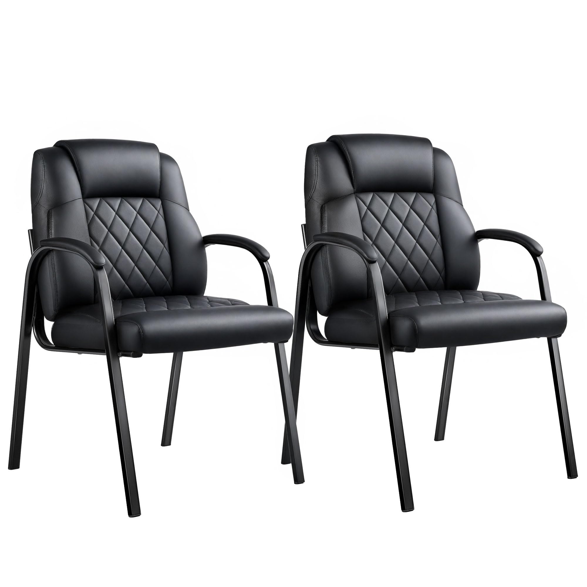 VECELO PU Waiting Room Chairs Set of 2 Stationary Side, Padded Arms, Comfortable Seat, Sturdy Frame for Office Guest, Conference, Reception, Lobby Area, Meeting, Breakroom, Black