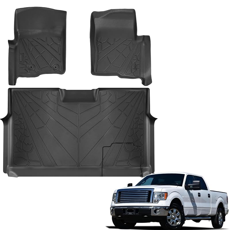 Tapetes automotivos sob medida para Ford F-150 SuperCrew/Crew Cab 2010 a 2014 em TPE preto, 3 peças