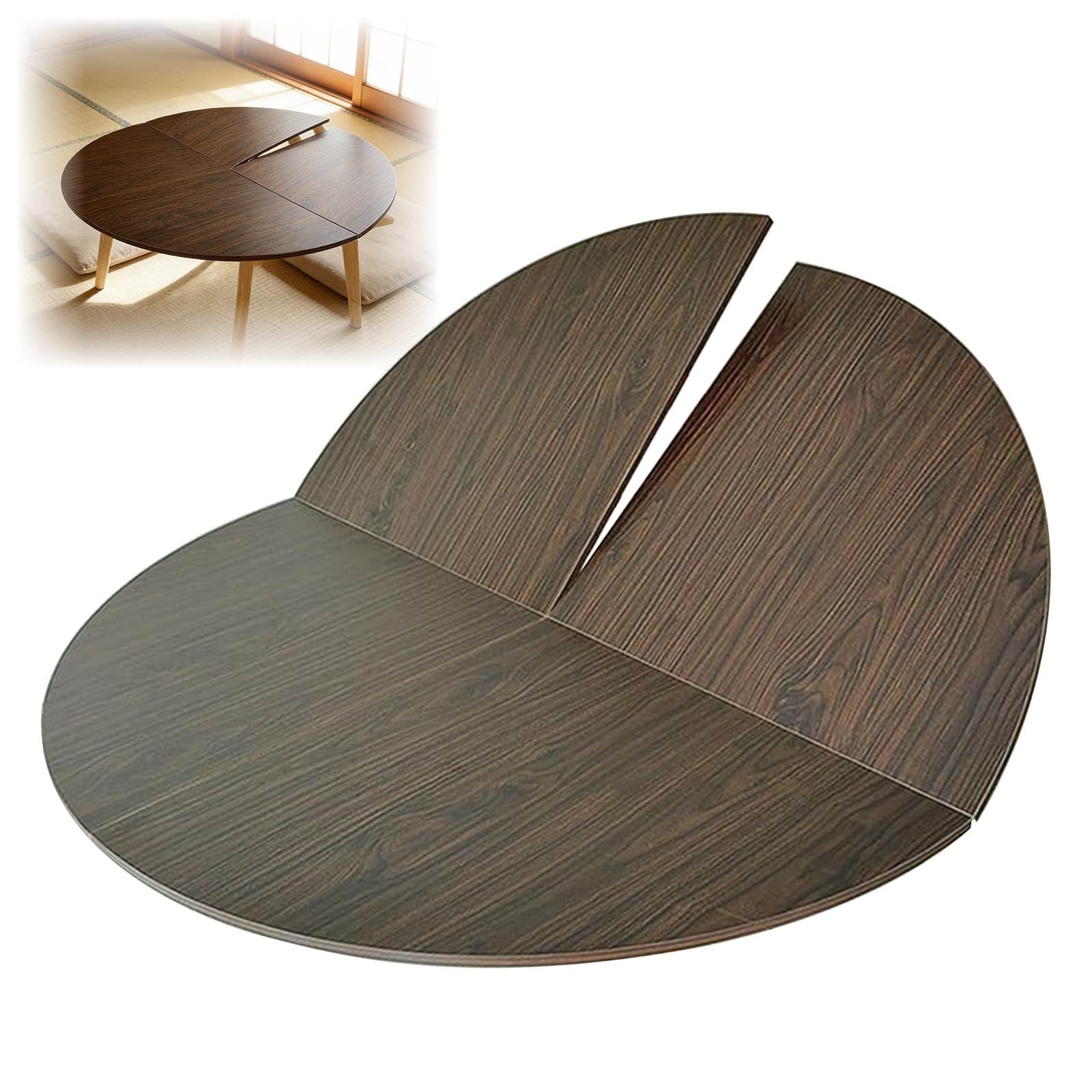 Large Foldable Round Table Top Extender Four-fold Wood Round Table Top Dining Tables Temporary Extender Space Saving Catering Banquet Party Tables Foldable Table-Top Extender(Brown Marble,70in)