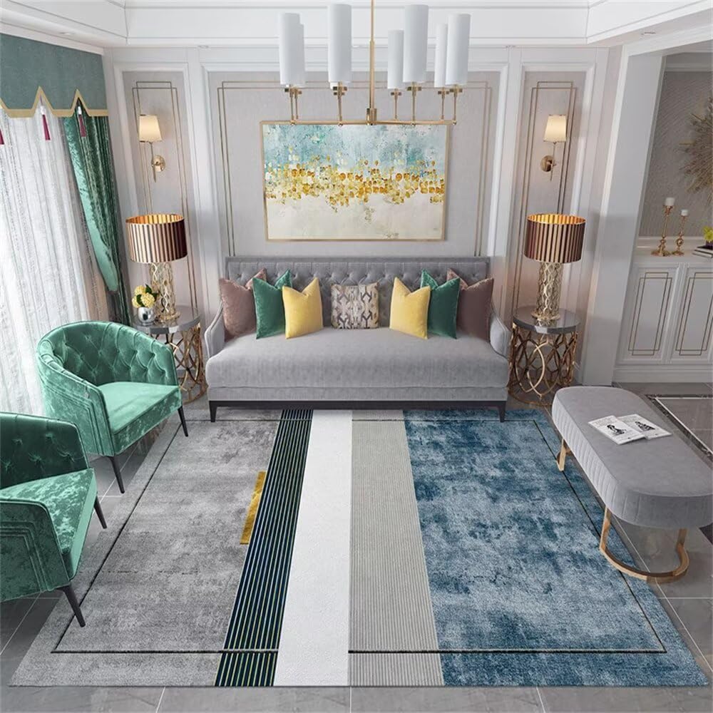 Tapis de chambre fille doux bleu et gris 120x200cm idéal pour un coin lecture cocooning