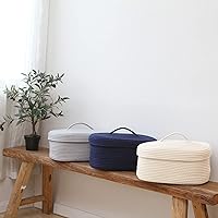 Vista 96 de Sea Team Round Cotton Rope Storage Basket with Lid, Lidded Woven Storage Bin, Nursery Storage Container, Diaper Caddy, Baby Shower Basket, Box, Cream