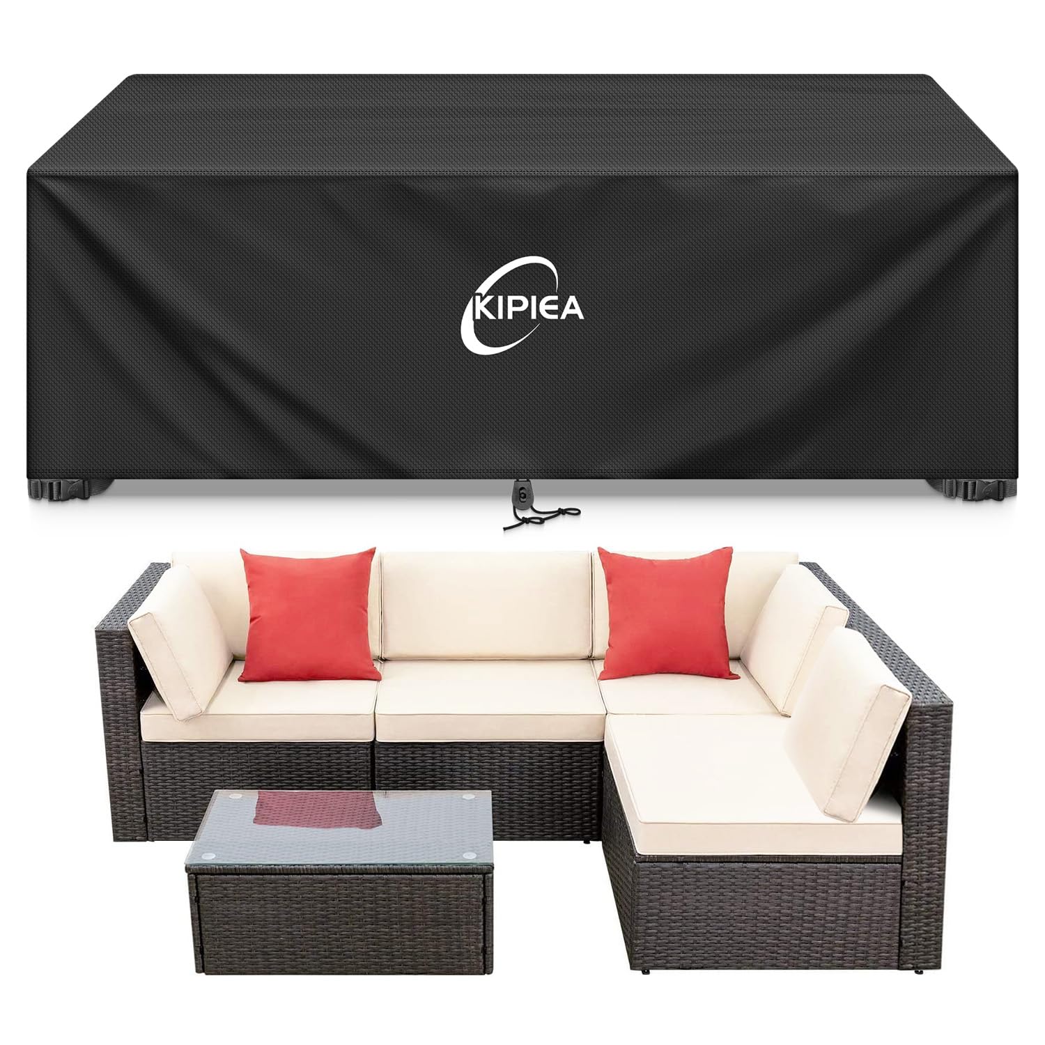 Kipiea Patio Furniture Covers Waterproof Winter, Heavy-Duty 420D Outdoor Patio Table Set Covers, Rectangular Outdoor Sectional Couch Covers (78" L x 58" W x 28" H) — view 33