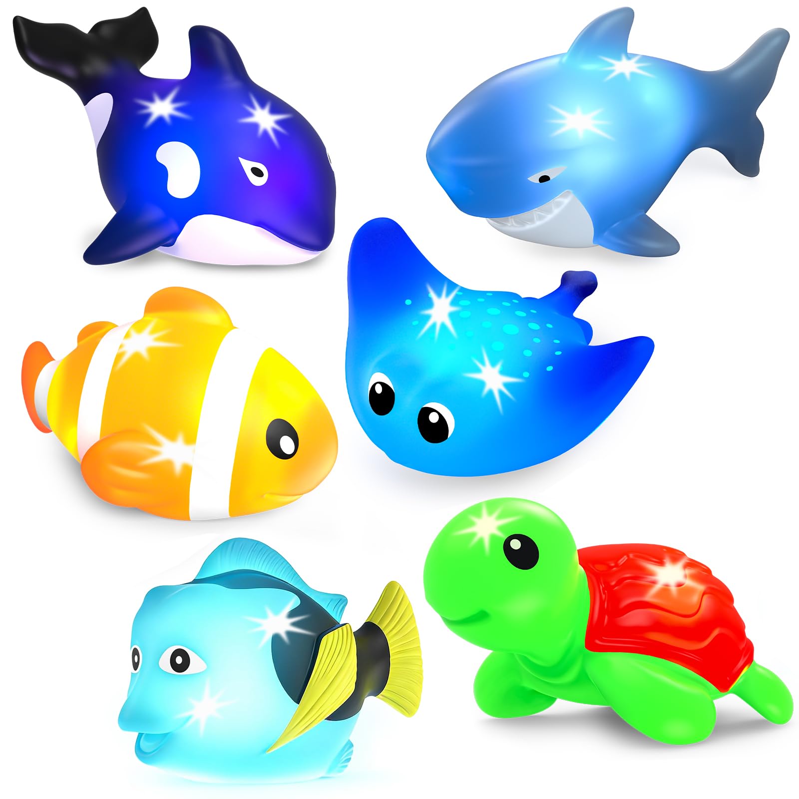 Baby Bath Toys, 6 Pack Sea Animals Light Up Bath Toys, Mold Free Bathtub Toy for 1 2 3 Year Olds, Pool Toys Sensory Toy for Toddlers, Water-Activated Lights Flashes Shower Gifts for Boys Girls