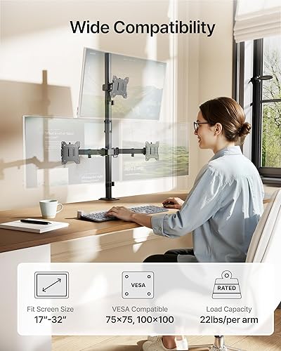 Miniatura 2 de monTEK Soporte para monitor triple, soporte de escritorio totalmente ajustable para 3 pantallas de hasta 17"-32" y capacidad de 22 libras en cada
