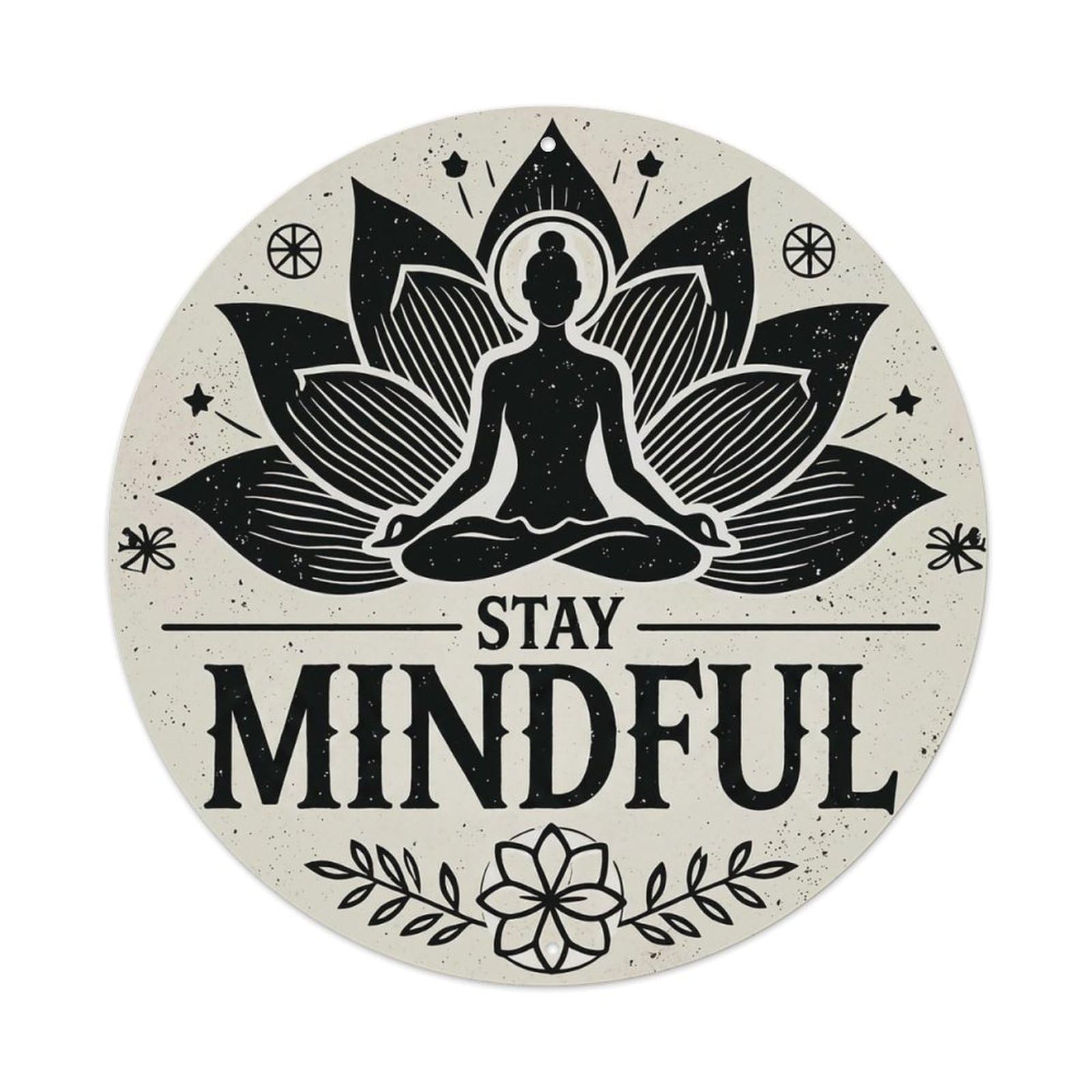 Zen Flower Meditation Den Mindful Vintage Metal Tin Sign Plaque Wall Decor for Cafe, Club Bar, Office, Garden Metal Poster 8x8Inch