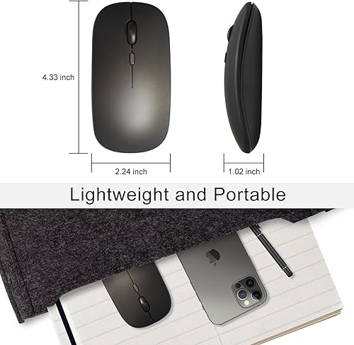 Miniatura 6 de Ratón Bluetooth delgado, mouse inalámbrico USB con receptor nano de 2.4 GHz, mouse pequeño portátil compatible con iPad, tableta, computadora,