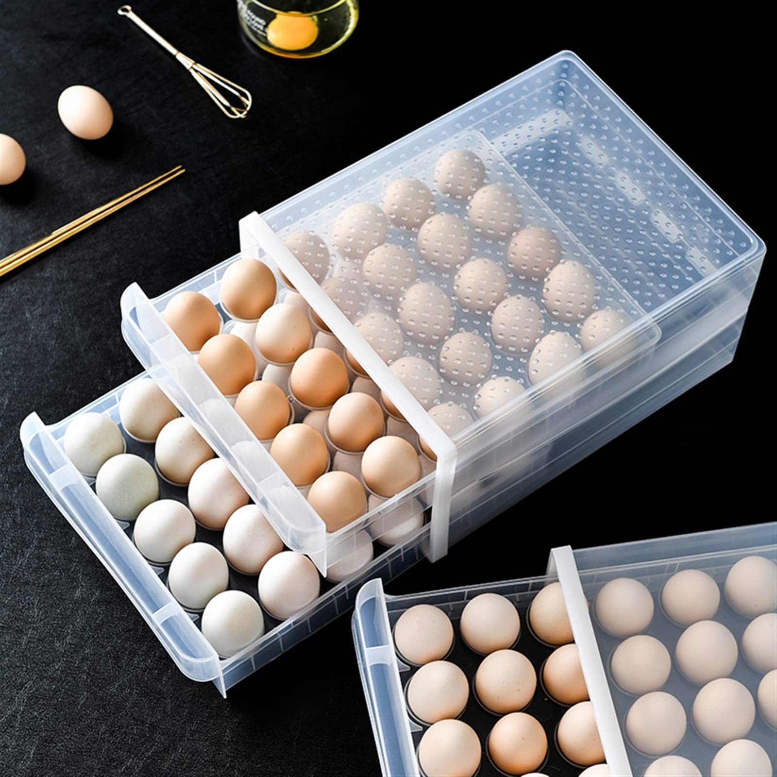 Recipiente para Huevos para Rejillas de refrigerador, contenedor de plástico para Almacenamiento de Huevos, Caja organizadora para refrigerador, cajón, Soporte para Caja de Mantenimiento Fresco