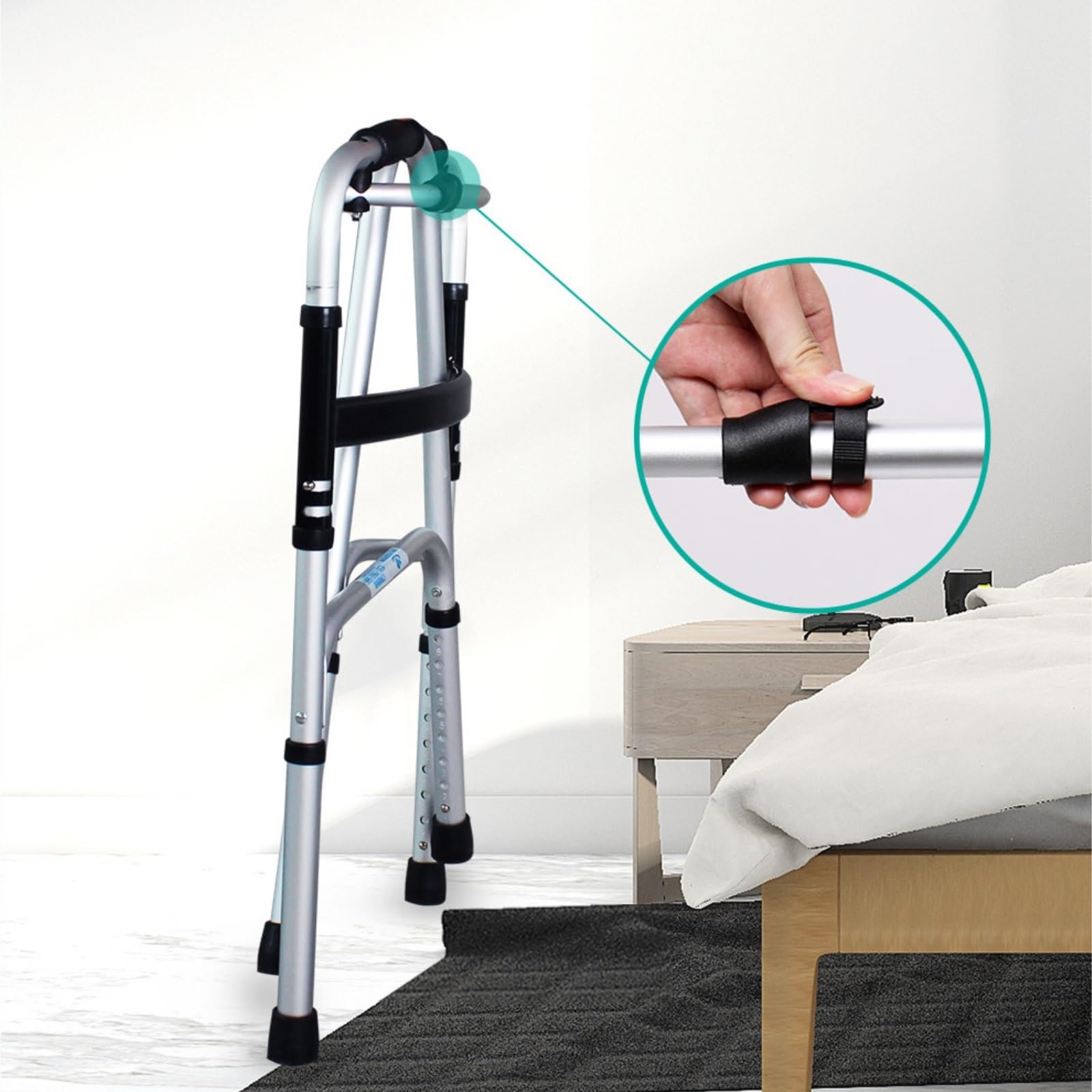Deambulatore Walker Resto Sedile per Sedile Attaccabile Deambulatore Pieghevole Pieghevole Verticale con Sedile Regolabile in Altezza per Bagno